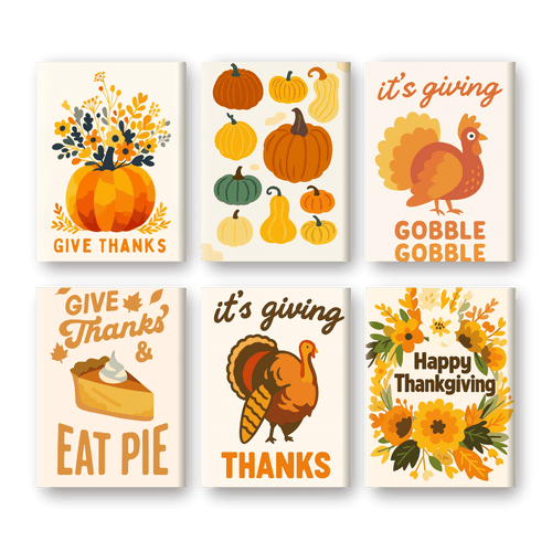 6 Mini Paintings - Happy Thanksgiving Set
