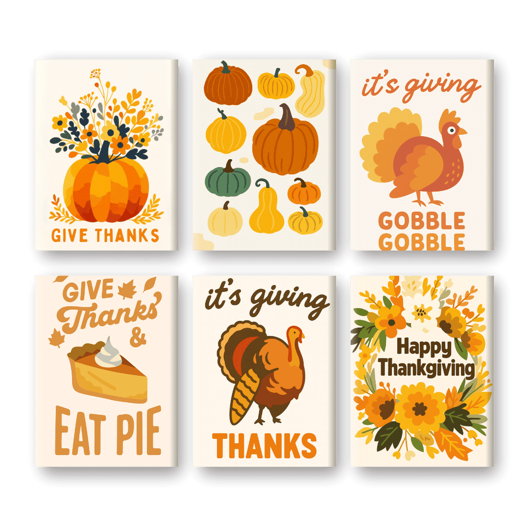 6 Mini Paintings   Happy Thanksgiving Set