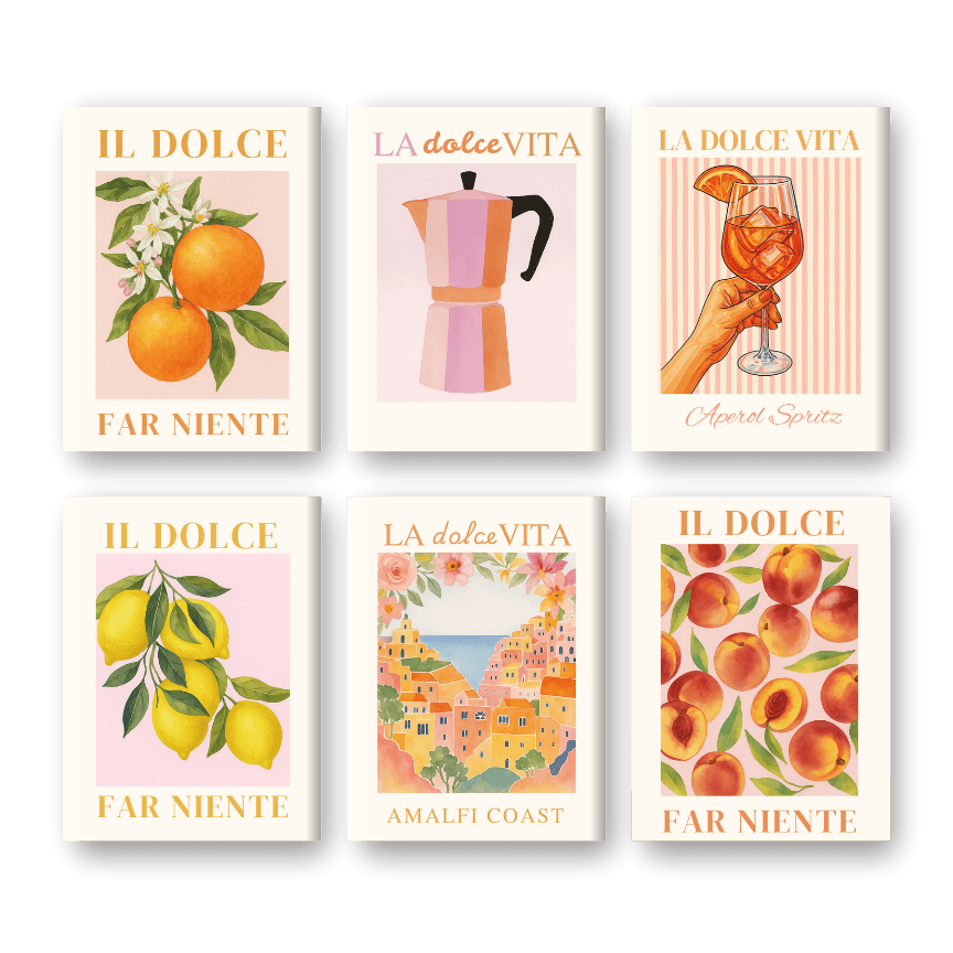 6 Mini Paintings   Italian ''Dolce Vita'' Set