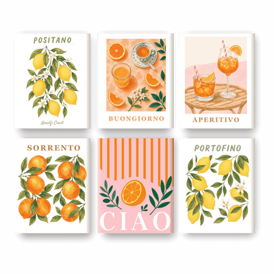 6 Mini Paintings - Italian Fruit & Drinks Set