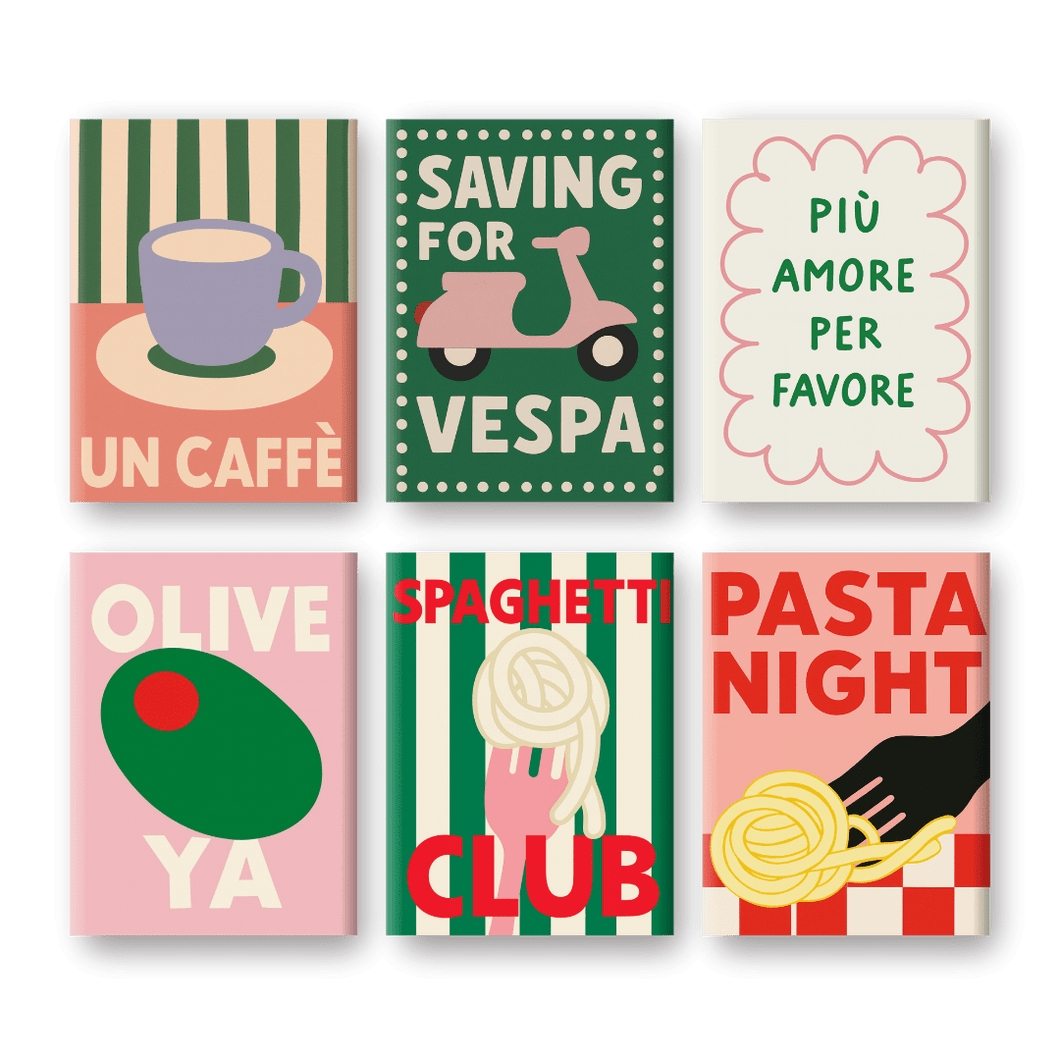 6 Mini Paintings   Italian Pasta & Coffee Set