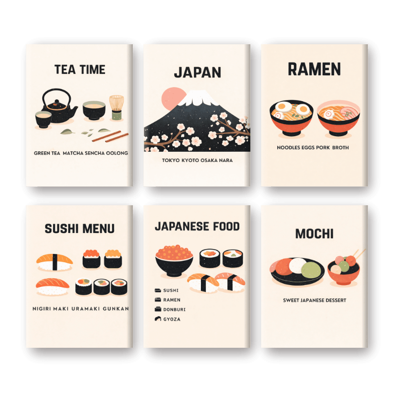 6 Mini Paintings - Japanese Dinner Set- Paint by Numbers