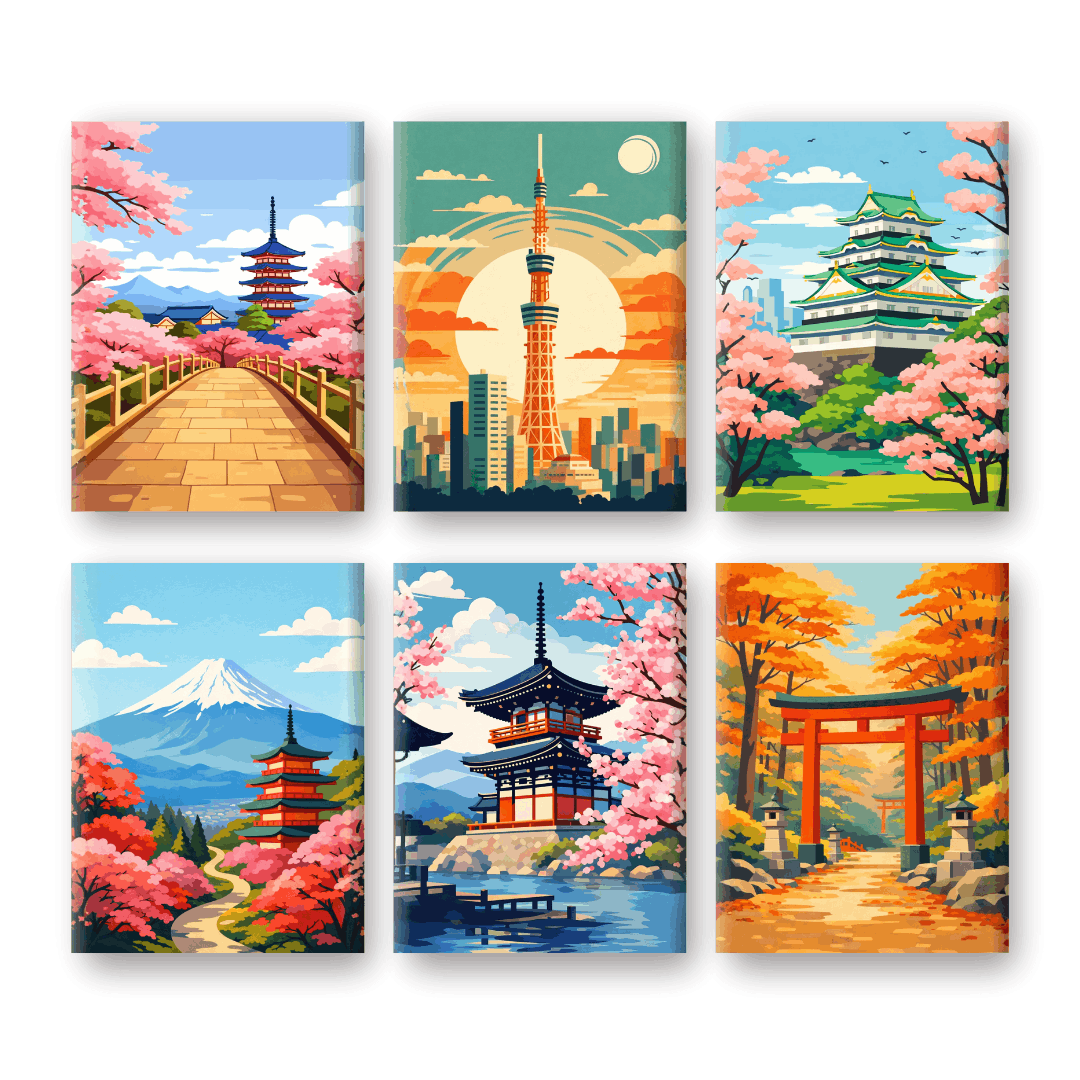 6 Mini Paintings - Japanese Landscapes Set- Paint by Numbers