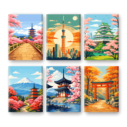 6 Mini Paintings - Japanese Landscapes Set- Paint by Numbers
