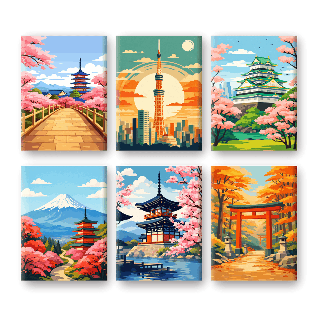 6 Mini Paintings - Japanese Landscapes Set
