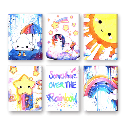 6 Mini Paintings | Kawaii Rainbow Set - By Tiny Tami-Paint by numbers