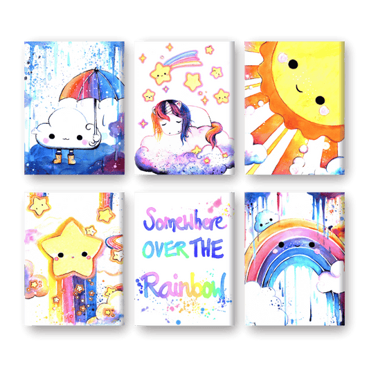 6 Mini Paintings | Kawaii Rainbow Set - By Tiny Tami-Paint by numbers
