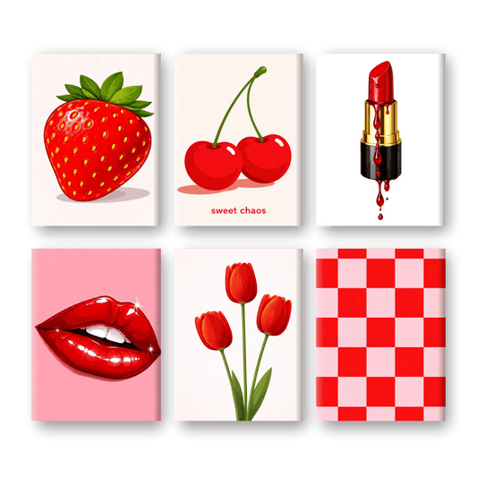 6 Mini Paintings - Red Aesthethic Set- Paint by Numbers