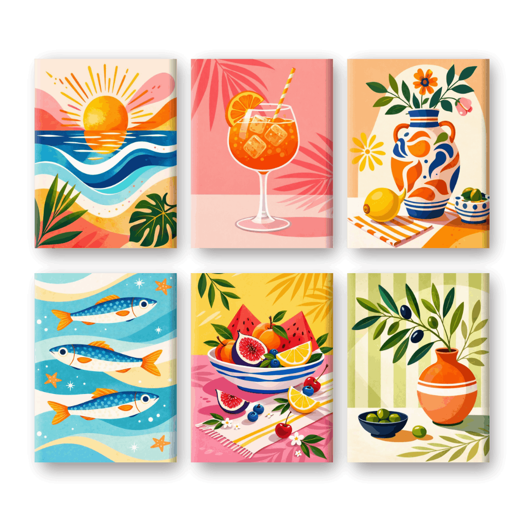 6 Mini Paintings - Mediterranean Holiday Set- Paint by Numbers