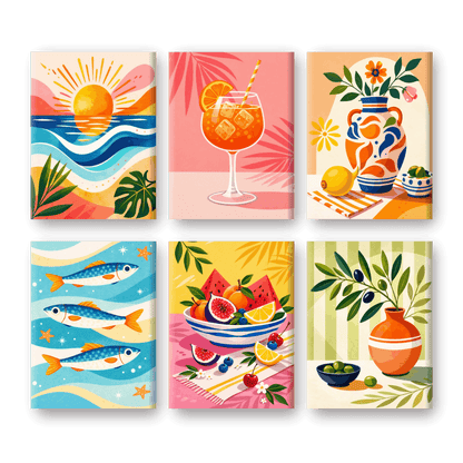 6 Mini Paintings - Mediterranean Holiday Set- Paint by Numbers