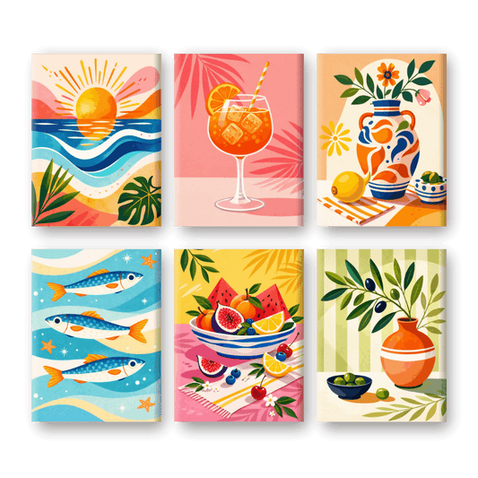 6 Mini Paintings - Mediterranean Holiday Set- Paint by Numbers