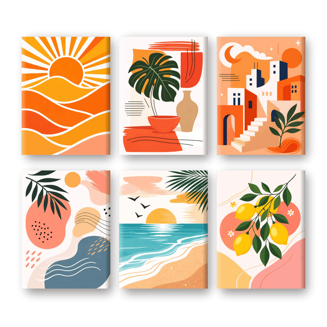 6 Mini Paintings - Mediterranean Sunset Set- Paint by Numbers