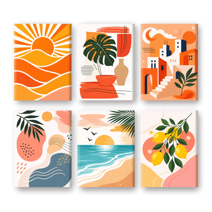 6 Mini Paintings - Mediterranean Sunset Set- Paint by Numbers