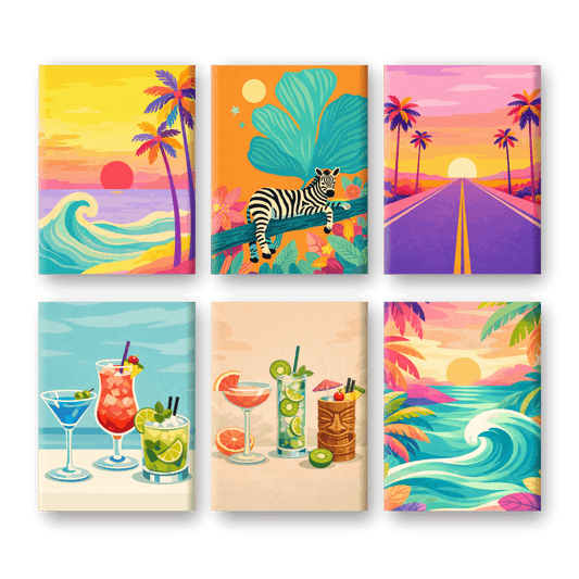 6 Mini Quadri - Set Colori Tropicali-Dipingi con i Numeri