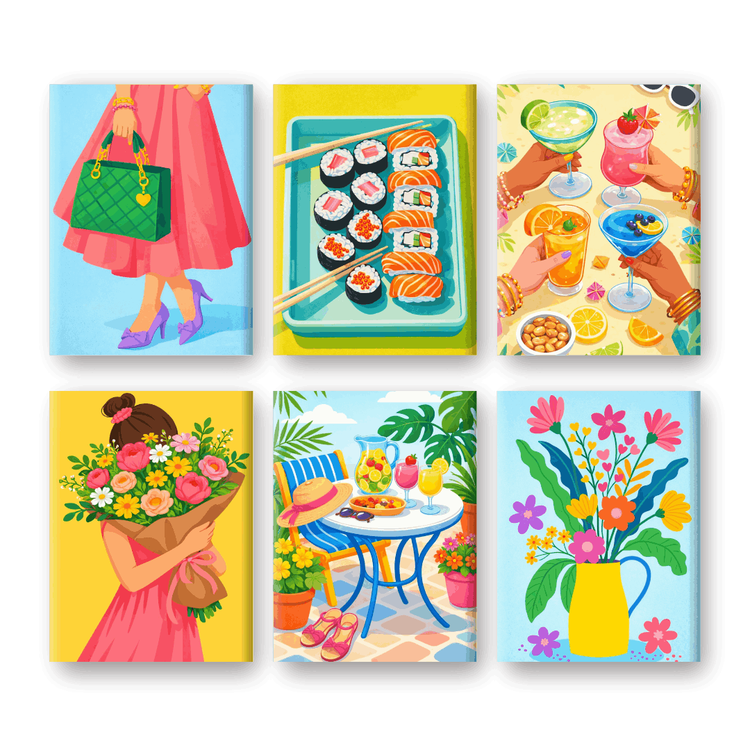 6 Mini Paintings - Colorful Spring Set- Paint by Numbers