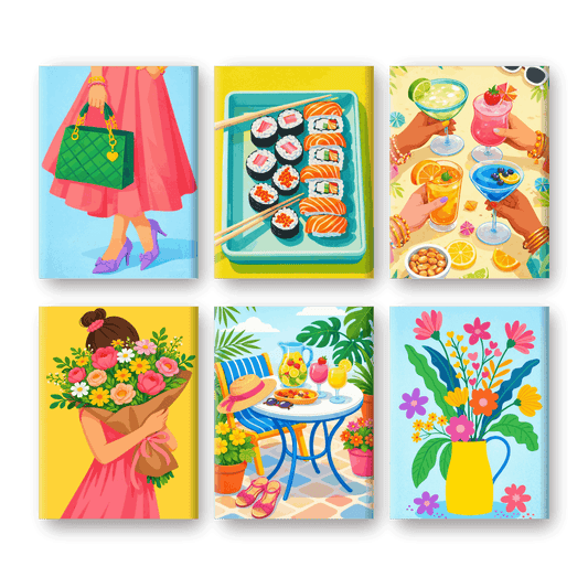 6 Mini Paintings - Colorful Spring Set- Paint by Numbers