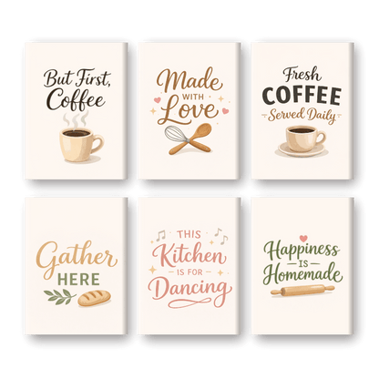 6 Mini Paintings - KItchen Quotes Set- Paint by Numbers