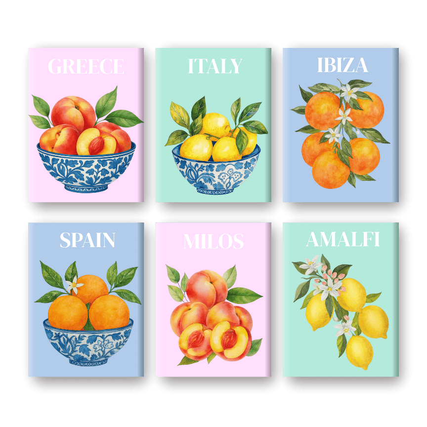 6 Mini Paintings   Mediterranean Fruit Set