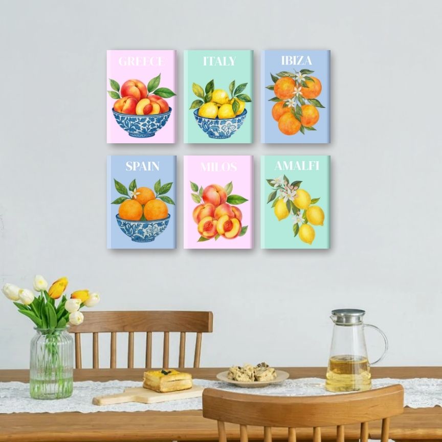 6 Mini Paintings - Mediterranean Fruit Set Mockup
