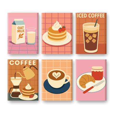 6 Mini Paintings - Morning Breakfast Set