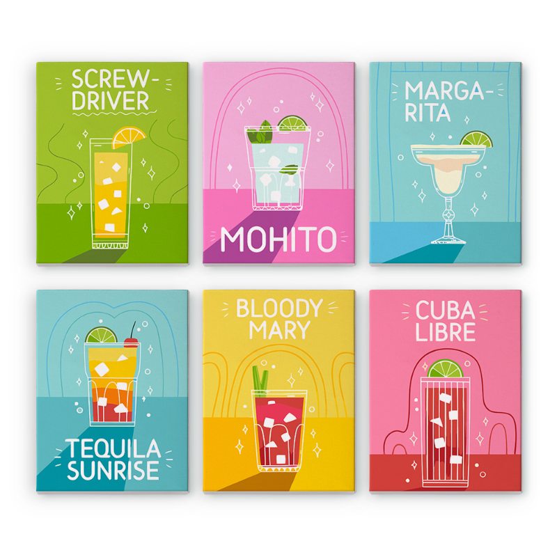 6 Mini Paintings - Paint & Pour Cocktail Set-Paint by numbers