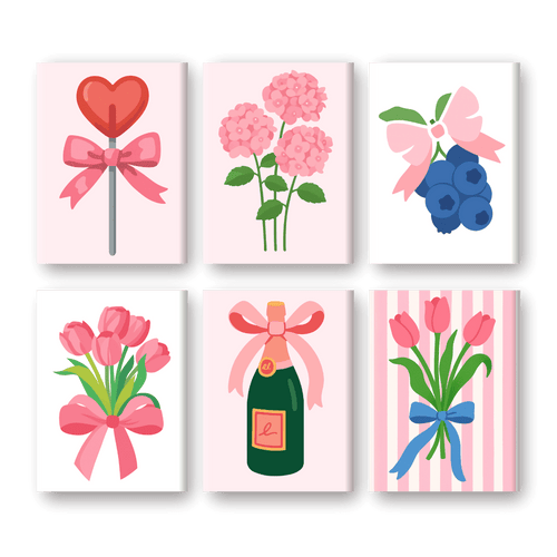 6 Mini Paintings - Pink Aesthetics Set