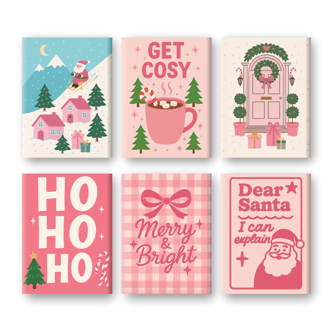 6 Mini Paintings - Pink Christmas Set-Paint by numbers