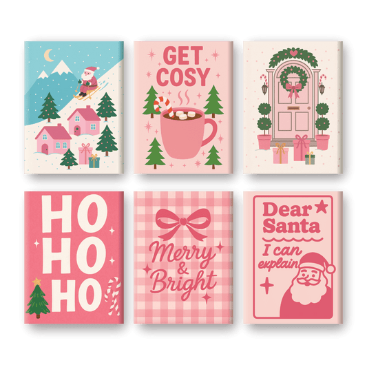 6 Mini Paintings - Pink Christmas Set-Paint by numbers