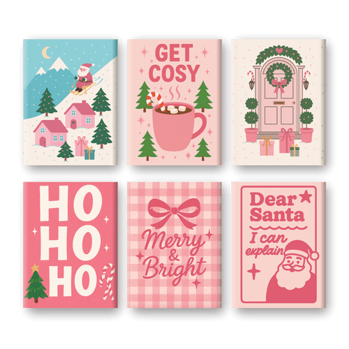 6 Mini Paintings - Pink Christmas Set