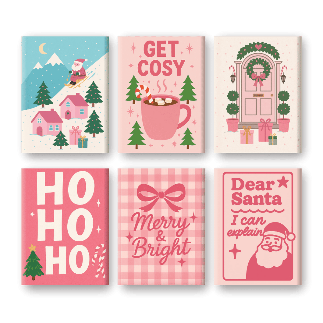6 Mini Paintings   Pink Christmas Set