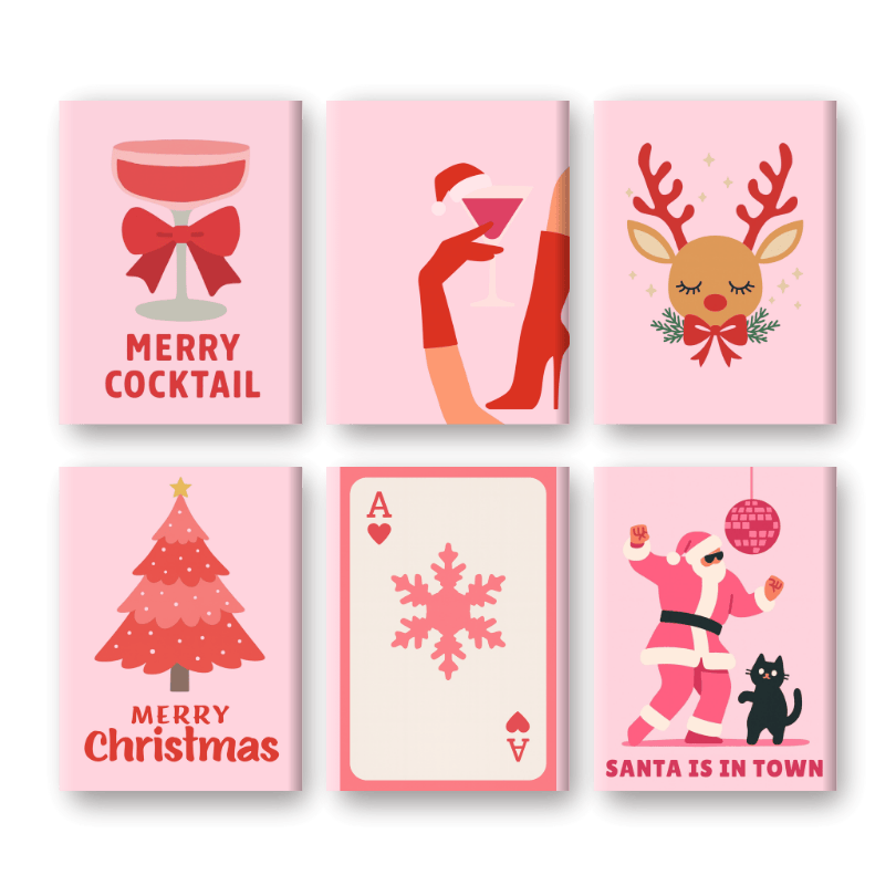 6 Mini Paintings - Pink Vibes Christmas Set-Paint by numbers