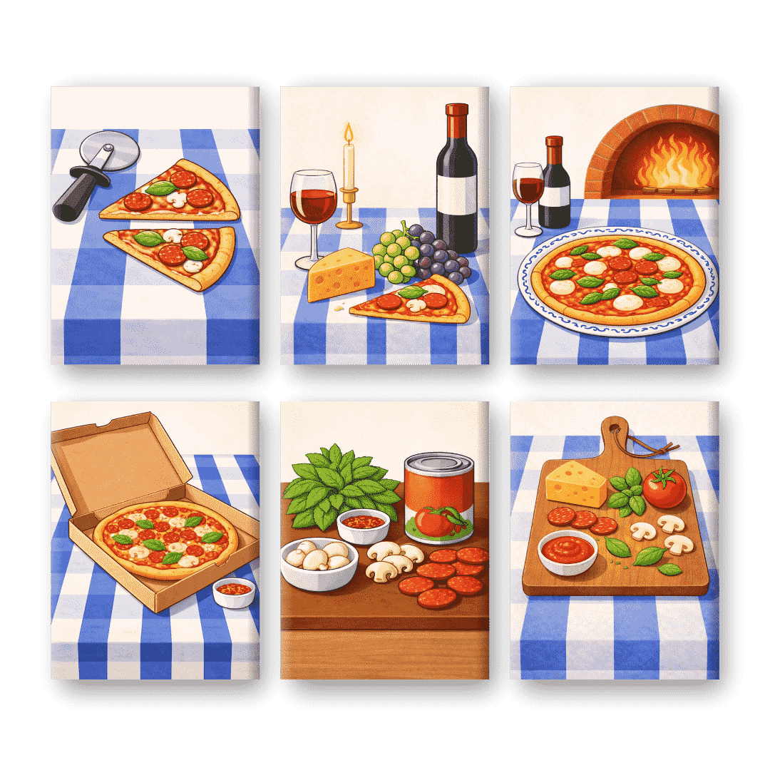 6 Mini Paintings - Pizza Dinner Set- Paint by Numbers