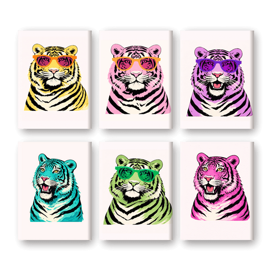 6 Mini Paintings - Pop Art Tigers Set- Paint by Numbers