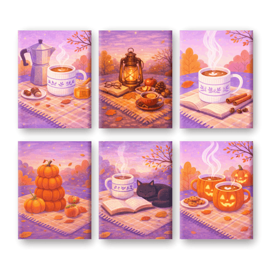 6 Mini Paintings - Pumpkin Spice Picnic Set- Paint by Numbers