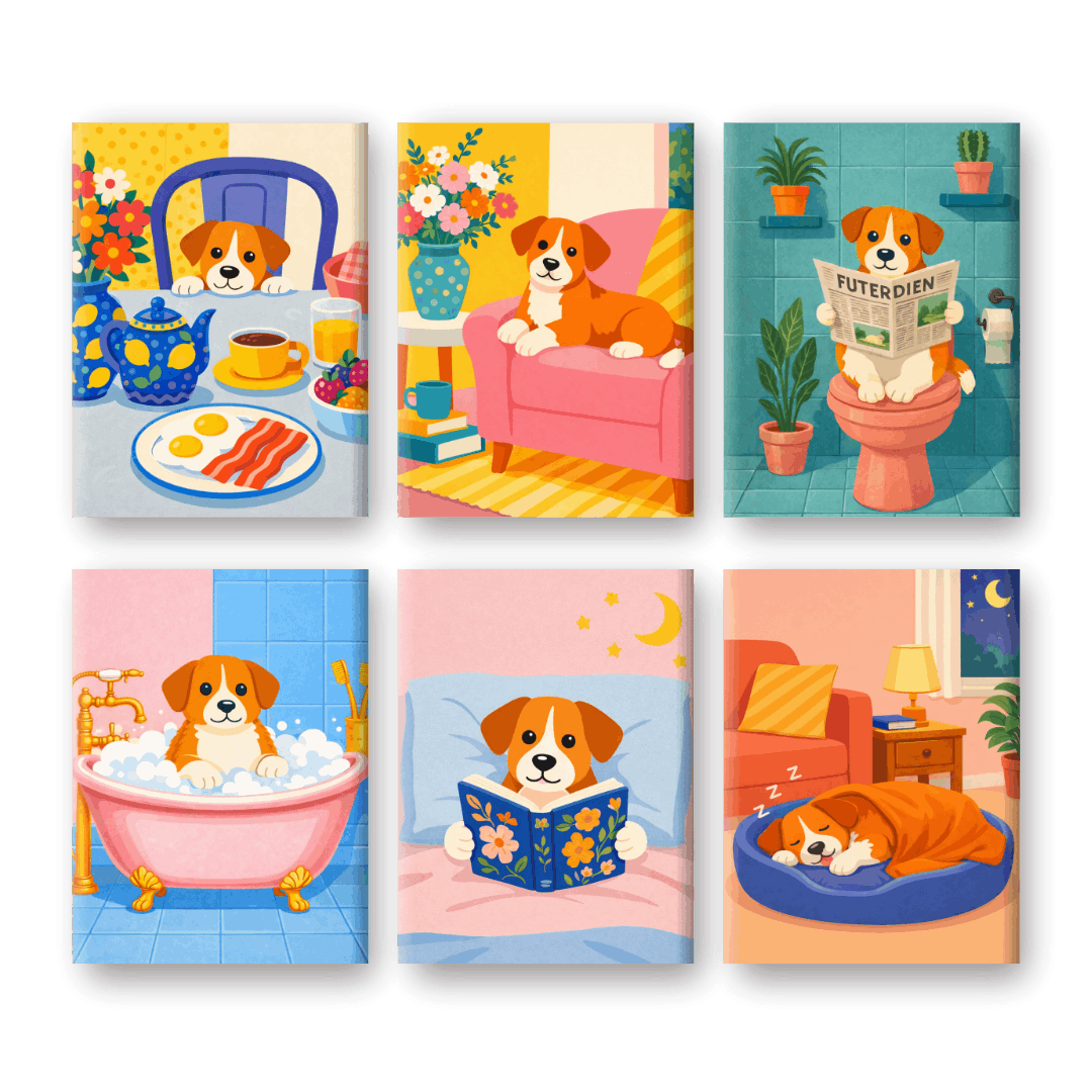 6 Mini Paintings - Puppy Routine Set- Paint by Numbers