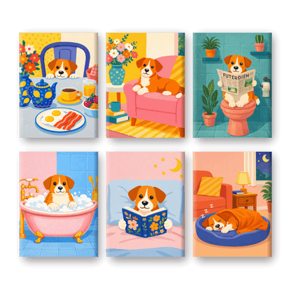 6 Mini Paintings - Puppy Routine Set- Paint by Numbers