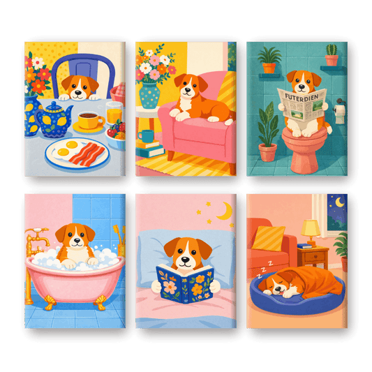 6 Mini Paintings - Puppy Routine Set- Paint by Numbers