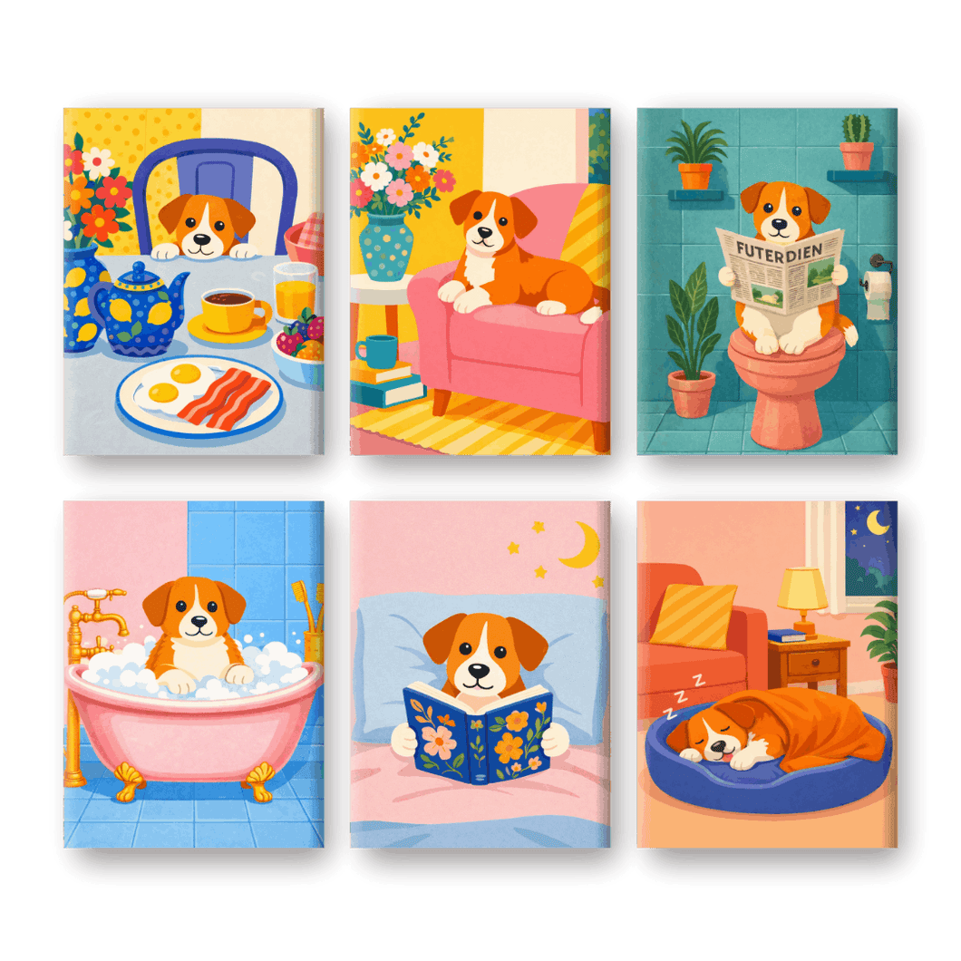 6 Mini Paintings Puppy Routine Set Paint by numbers