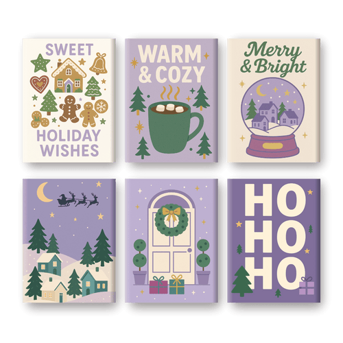 6 Mini Paintings - Purple Christmas Set