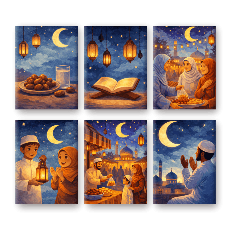 6 Mini Paintings - Ramadan Evenings Set- Paint by Numbers