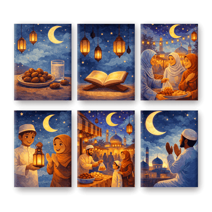 6 Mini Paintings - Ramadan Evenings Set- Paint by Numbers