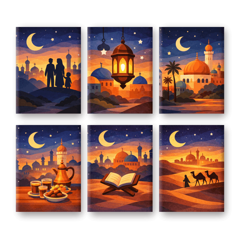 6 Mini Paintings - Ramadan Night Set- Paint by Numbers