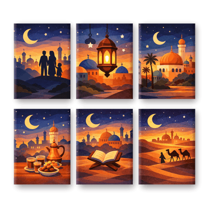 6 Mini Paintings - Ramadan Night Set- Paint by Numbers