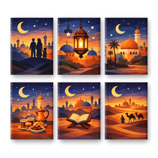6 Mini Paintings - Ramadan Night Set- Paint by Numbers