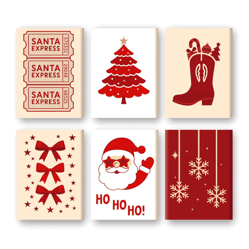 6 Mini Paintings   Red Christmas Set