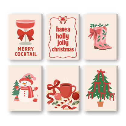 6 Mini Paintings - Red & Pink Christmas Set-Paint by numbers