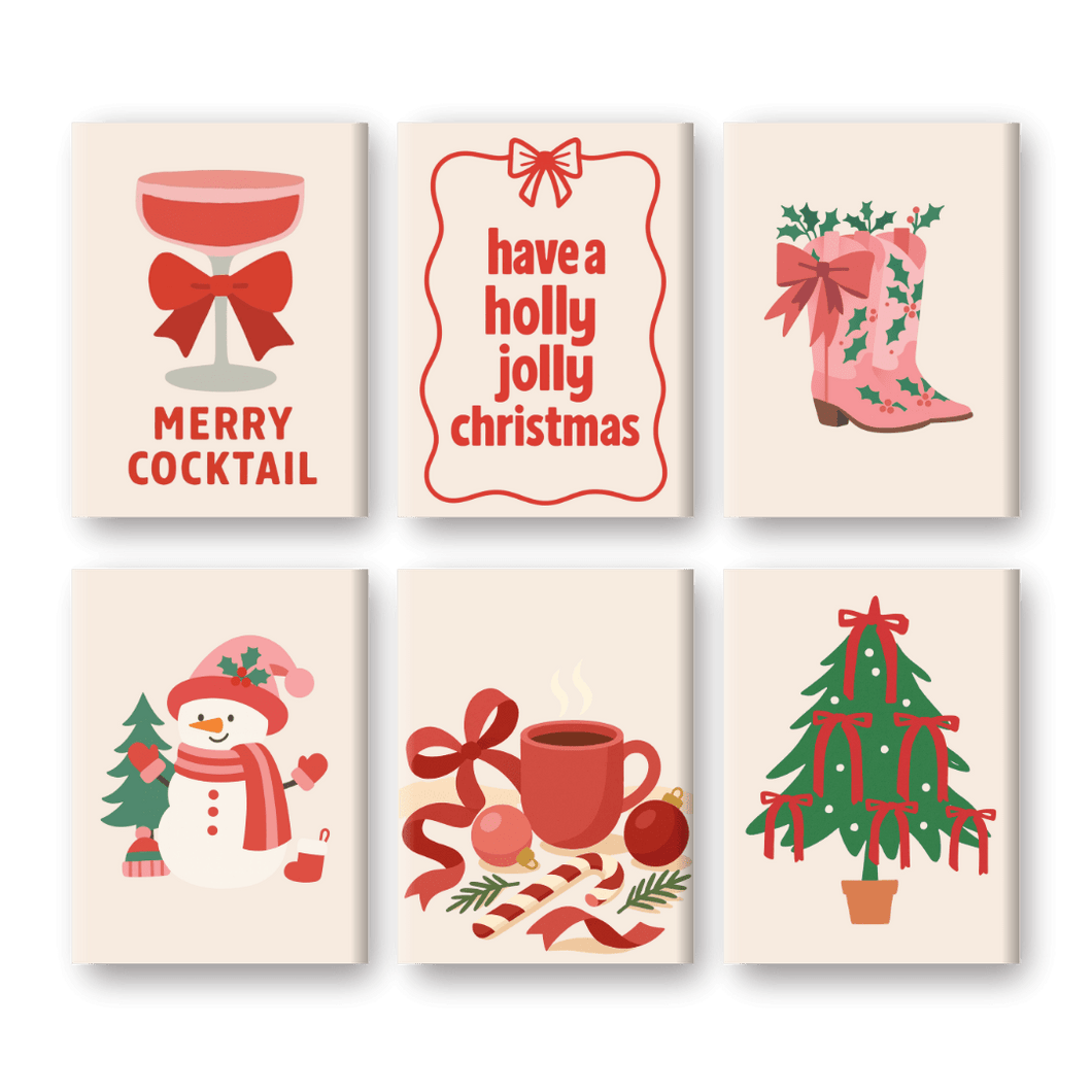 6 Mini Paintings   Red & Pink Christmas Set