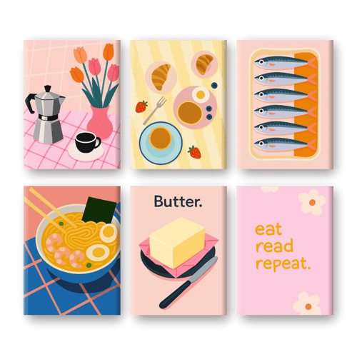 6 Mini Paintings - Retro Brunch Set