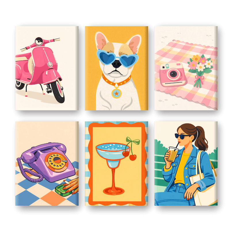 6 Mini Paintings - Retro Pop Set- Paint by Numbers