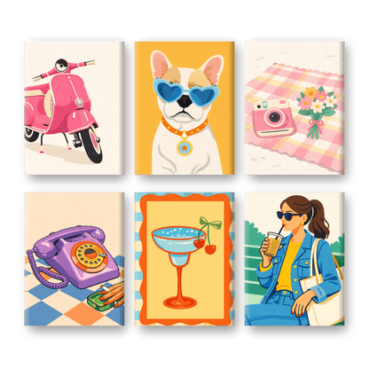 6 Mini Paintings - Retro Pop Set- Paint by Numbers